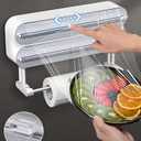 AUSTUFF 3 in 1 Plastic Wrap Dispenser with CutterMagnetic Aluminum Foil and Adhesive Film Organizer, Wall Mount Kitchen Wrap Organizer, Cling Wrap Dispenser with Paper Towel Holder and Cutter