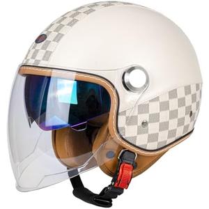 QUICKOOL Dual Visor 3/4 Open Face Motorcycle Helmet for Men & Women, DOT Approved Unisex Retro Half Helmet，Motorbike Casco for Moped Cruiser Bobber and Chopper (Long Outer Shield,M)