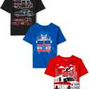 The Children's Place Baby Toddler Boys Short Sleeve Graphic T-Shirt 3-Pack, Blue Firetruck/ Ambulance/ Emergency Vehicles, 2T