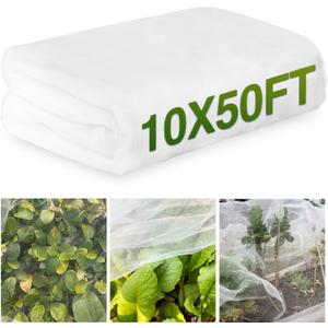 10x50FT Mosquito Netting,Garden Mesh Ultra Fine Plant Netting Barrier for Garden Protection,Mosquito Mesh Screen for Protect Vegetables Fruits from Birds Bugs (White)