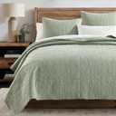 HORIMOTE HOME 100% Cotton Quilt Patchwork Queen Size, Sage Green Farmhouse Cotton Bedspread Coverlet, Pre-Washed Soft Breathable Lightweight All Season Bedding Set with 2 Pillowcases