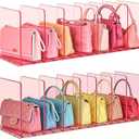 SortNStore Purse Organizer for Closet: Shelf Dividers Adjustable Acrylic Bag Closet Organizers and Storage Pink 4 Bases 14 Shelves