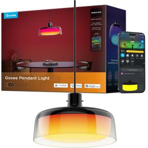 Govee Pendant Light for Kitchen Island, Three-Layer RGBIC Smart Lighting, Matter Compatible, 1300LM 2700K-6500K Dimmable Black Hanging Light Fixture Works with Alexa, Adjustable Height for Dining Room