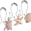 Double Shower Curtain Hooks,12Pcs Seashell Shower Curtain Rings Double Shower Curtain Hooks Decorative Bathroom for Home Bathroom Bedroom Living Room