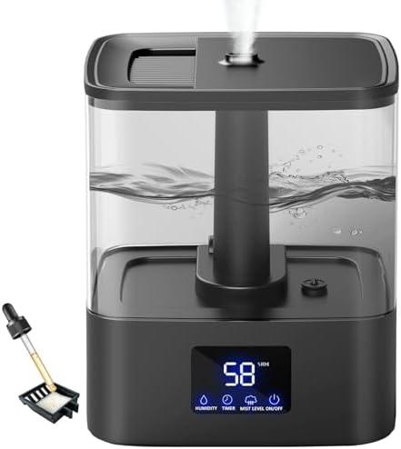 Amazon.com: KZF 6L Top Fill Humidifiers for Bedroom & 60H Runtime - Cool Mist Humidifier, 3 Mist Levels, 8H Timer, Essential Oil Tray, Humidity Display, Quiet for Bedroom, Baby, Plants, Large Room : Home & Kitchen