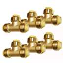 HQMPC 3/4" Pex Tee Push Fit Plumbing Fitting, Brass, 4pcs, Push-to-Connect, UPC Certified