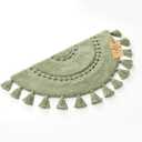 Boho Bathroom Rugs - Half Circle Cotton Mat with Crochet Insert and Tassels - Non-Slip Decorative Bohemian Rug for Bathroom, Bedroom or Entryway - Sage Green 42x22 Soft Machine Washable Accent Rug
