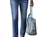 Sidefeel Women's High Waisted Jeans Strechy Fashion Raw Hem Straight Leg Ankle Denim Pants with Pockets (10, Light Blue)