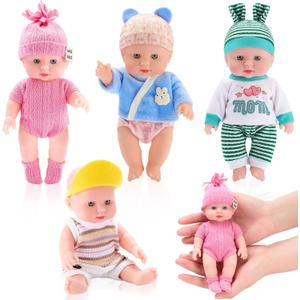 Halloscume 7 Inch Mini Baby Mini Reborn Doll Vinyl Full Body Lifelike Dolls Baby with Weighted Cloth Reborn Gift Set for Kids, Gifts for Christmas Kids(4 Pcs,Summer)