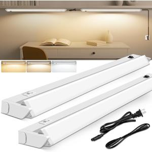 ALUSSO Under Cabinet Lighting, 24 Inch Linkable LED Under Cabinet Lights with Plug, 150° Swivel Light Bar, 3 Color Temperatures (3000/4000/6500), 16 W 1280 Lumen, for Kitchen Counter, Closet - 2 Pack