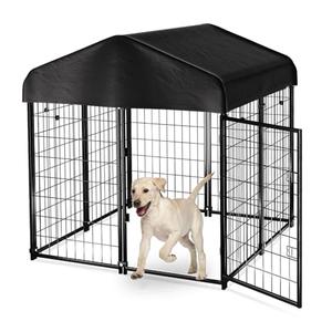 Dog Kennel Outside with Roof, 4'x4'x4.5' Outdoor Dog Kennels for Large Dogs, Heavty Duty Welded Dog Crate Playpen with UV-Resistant Waterproof Cover