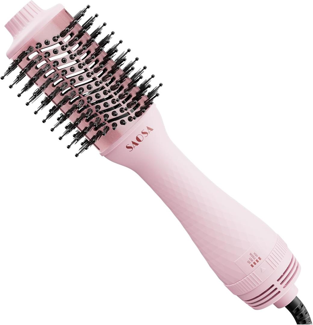 SAOSA Hair Dryer Brush Blow Dryer Brush in One, 4-in-1 Professional Titanium Ionic Hot Air Brush & Volumizer with ALCI Safety Plug for Medium to Long Hair (Pink)