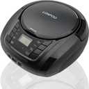 LONPOO Portable Boombox - CD Player, Bluetooth, USB, MP3, AUX, FM Radio, Portable, Built-in Stereo Speakers, Carrying Handle, LCD Display, Black