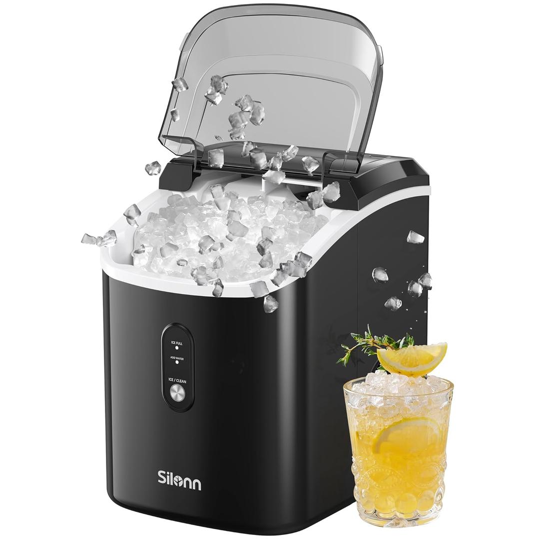 Silonn Nugget Ice Maker Countertop - 33lbs/24H, Pebble Ice Maker Machine with Self-Cleaning Function, Ice Makers for Home Kitchen Office