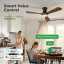 52in Smart Flush Mount Ceiling Fans with Lights,Outdoor Low Profile Wood Ceiling Fan Quiet DC Motor,Work with Alexa/Gg Voice Control/App/Remote,Dimmable,6-speed,3 Wood blades Fan for Patio,Dark Walnut