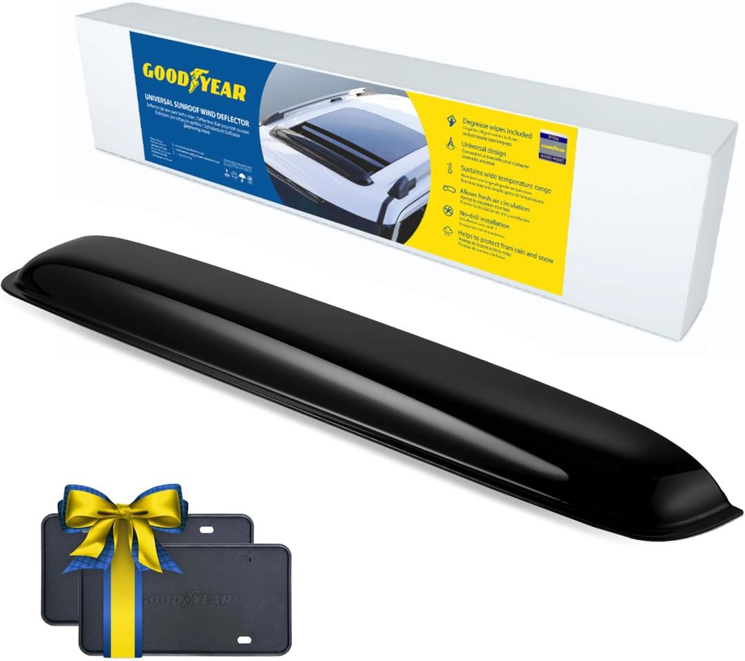 Goodyear Shatterproof Sunroof Wind Deflector 42.5", Tinted Sun and Moonroof Visor for Deflecting Noise, Rain, and Windy Weather, Car Accessories, Sun Shade Light Tint - GY004902