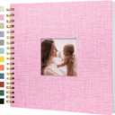 Scrapbook Photo Album Linen Cover, 10 x 10 Inch Hardcover Kraft White Pages Memory Book, for Travel Wedding Guest Book Christmas Baby Shower (40 Sheets/ 80 Pages,Pink)