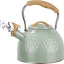 Stainless Steel Whistling Tea Kettle 3 L Tea Kettle Stovetop Teapot Hot Water Kettle w Whistle Spout, Fast Boiling Electric Kettle Stove Top Food Grade Coffee Milk Kettle Pot Folding Handle -Green