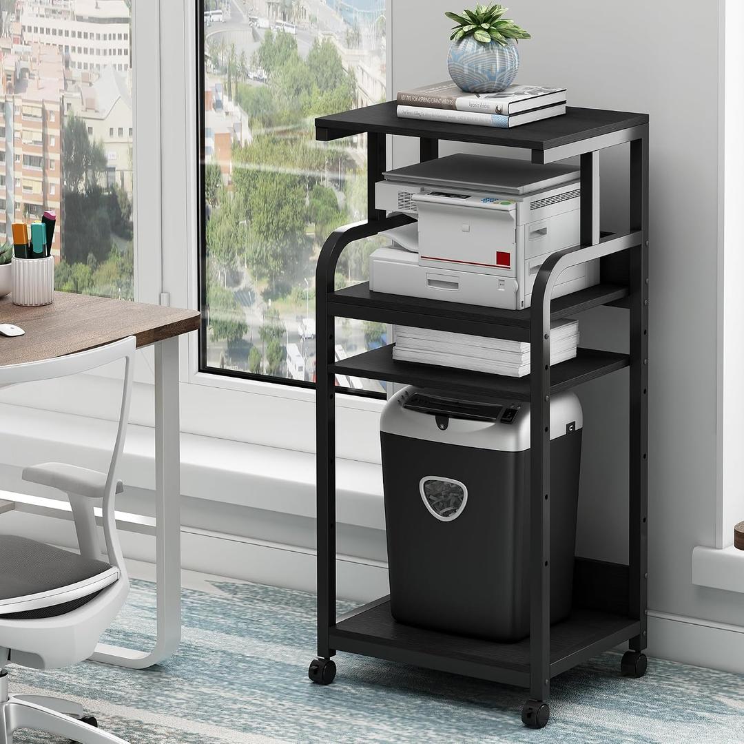 Fannova Printer Stand with Adjustable Shelf, 4 Tier Large Tall Printer Table with Wheels for Home Office Storage and Organization, Rolling Stand Cart for Computer Tower CPU Shredder, Black