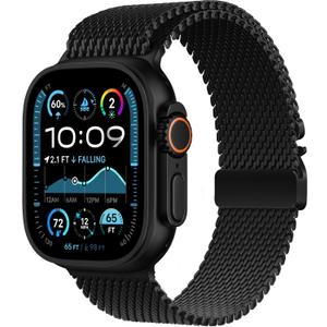 Milanese Loop Band Compatible with Apple Watch Bands Ultra 3/2/1 49mm 46mm 45mm 44mm for Men Women, Parachute-style Buckle Stainless Steel Metal Mesh Bracelet Strap for iWatch Series 11 10 9 SE 8 7 6 5 4 3 2 (Black)