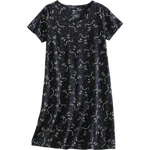 PNAEONG Women's Cotton Nightgown Sleepwear Short Sleeves Shirt Casual Print Sleepdress XTSY108-Black Cats-XL
