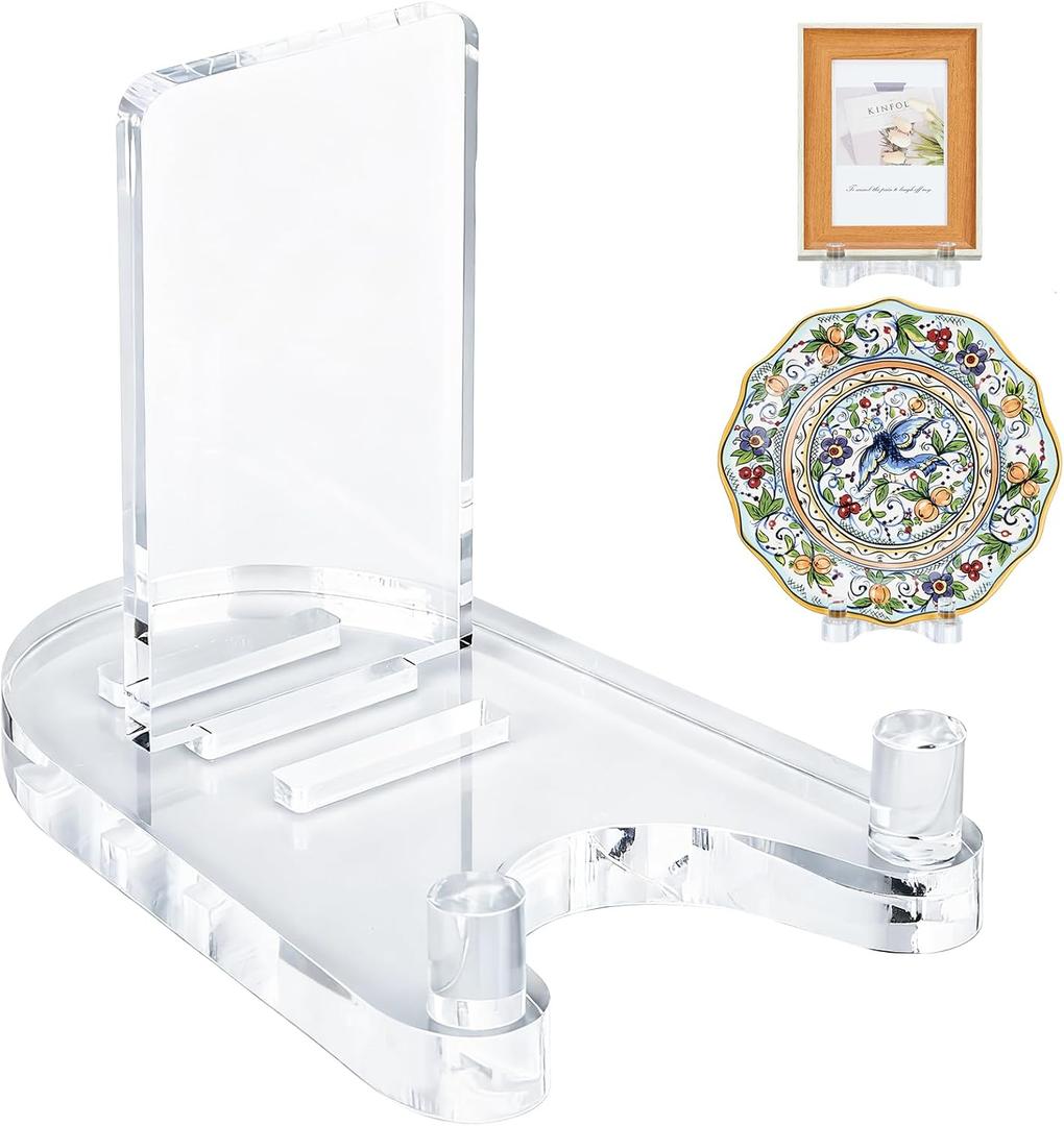 Acrylic Easel DisplayPlate Stand for DisplayAdjustable Clear Display Holder for 7" to 12" Platter, Book, Card, Frame, Picture, Artwork, Plaque ( Large-1pc 7"-12")