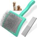 2PCS Slicker Brush for Dogs & Pet Comb,Professional Dog Grooming Brush (Goldendoodles,Poodles,Labradoodles) with Extra Long Pins to Effectively Remove Tangles, Knots and Mats (Cyan, Large)