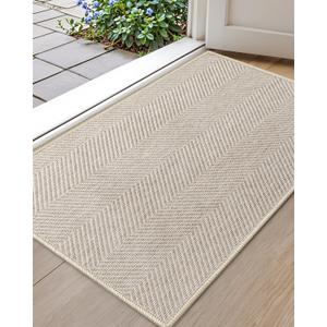 Color&Geometry Ultra Thin Indoor Door Mat 24"x36", Machine Washable Front Door Mat Non Slip, Low Profile Entrance Mat Indoor, Absorbent Carpet for Inside, Entry, Entryway, White Beige (FOLD)
