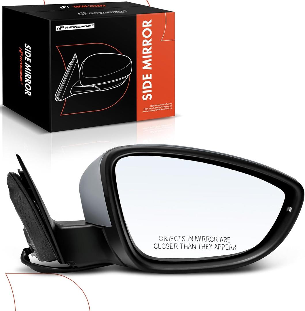 A-Premium Passenger Side Power Door Mirror - Compatible with Volkswagen Passat 2016 2017 2018 2019 2020 - Heated Power Folding Black Outside Rear View Mirror w/Turn Signal - Replace# 561857508BB9B9