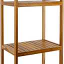 VaeFae Teak Bathroom Shelf, 4-Tier Storage Shelf, Wooden Stand Shelf Organizer for Bathroom, Kitchen, Living Room, Laundry, Garage