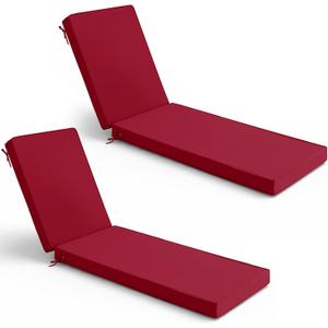 Summsun Chaise Lounge Cushions Outdoor Set of 2 - Waterproof and Fade Resistant Sun Lounger Replacement Cushions - Patio Lounger Pads with Removable Cover for Pool, Deck, Lawn, 72 x 21 x 3 Inch, Red, 72" x 21" x 3" | 2 Pack