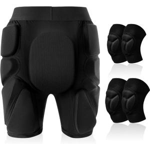 Lewtemi 3 Set Protective 3D Padded Hip EVA Short Pants Knee Pads Elbow Set Winter Protection Hip Pads Thick Non Slip Knee Sleeve Elbow Guard for Men Women Kid Ski Ice Skating (Medium)