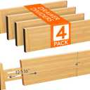 Lifewit 4 Pack 4" High Bamboo Drawer Dividers, 12-16" Adjustable Drawer Organizers for Clothes, Wood Dresser Drawer Divider, Expandable Deep Drawer Separators for Dresser, Kitchen, Bedroom, Bathroom