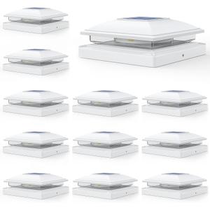 APONUO 12 Pack Solar Post Cap Lights, 2 Modes(Warm/Cool Light) Outdoor Waterproof Fence Post Solar Lights, Solar Powered Garden, Patio, Deck Decor for 4x4, 5x5, 6x6 Wood & Vinyl Posts, White