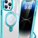 Magnetic Ring Stand Case for iPhone 14 pro max, 16FT Military-Grade Protection Shockproof, Non-Slip, Anti Scratch, Textured Grip & Clear Back for Hands-Free Video Calls (Clear Lake Blue)