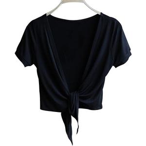 Trendy XU Summer Short Sleeve V-Neck Open Front Cardigan Solid Cropped Tie-up Shawl Small