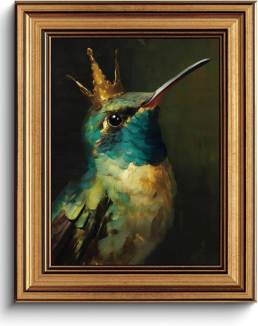 Vintage Gold Framed Wall Art Hummingbird Canvas Art Prints Whimsical Bird Pictures Wall Decor Boho Painting Artwork for Living Room Bedroom Bathroom Hummingbird, Framed, 8x10in Gold Framed