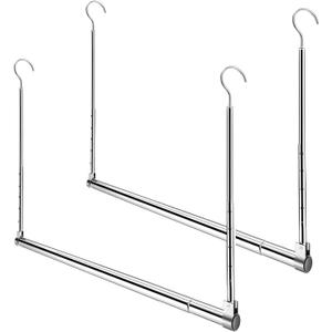 Adjustable Hanging Closet Rod, Extender Hanging Rod, Closet Hanging Organizer, Heavy Duty Closet Bar, Hanging Rod (2 Pack, Chrome)