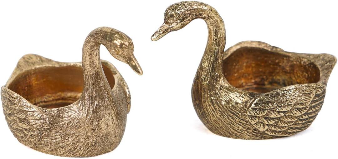 NIKKY HOME Gold Swan Tealight Candle Holders Set of 2, Centerpiece Table Decorations, Decorative Metal Stand for Tea Light Candles, Votive Candles