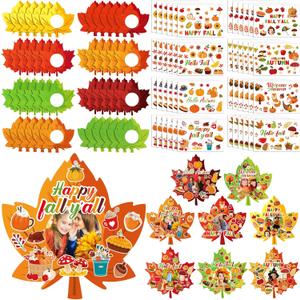 Jetec 48 Packs Thanksgiving Fall Picture Frame Craft Kits Maple Leaf Shape DIY Photo Frame with Stickers Make Your Own Picture Craft for Autumn Home Classroom Decor (Yellow)