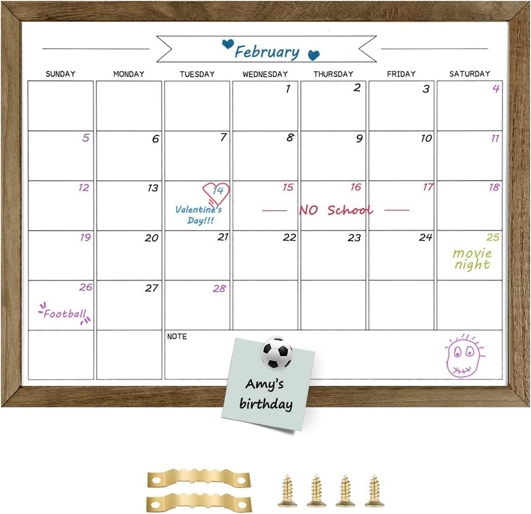 TORASO Dry Erase Monthly Calendar Whiteboard, Magnetic White Board for Wall, Office/School/Home, Solid Wood Frame Hanging Board for Decoration/Kitchen Grocery List17.7"x 23.6"(YL-RB-4560-B)