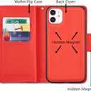 EYZUTAK Case for iPhone 11 6.1 inch, Glossy PU Leather 9 Card Slots Magnetic Closure Detachable Wrist Strap Zipper Wallet Shockproof Removable Back Cover Case - Red