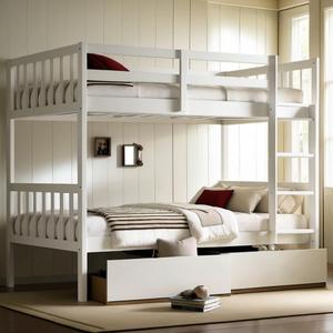PVWIIK Twin Over Twin Wood Bunk Bed with 2 Drawers for Girls,Boys,Convertible into 2 Beds,Wood Bunk Bed with Ladder and Safety Guardrails,No Box Spring Needed, White