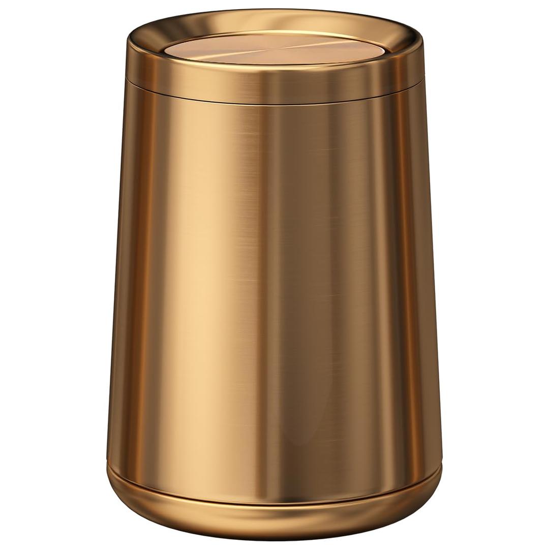 10 L/2.6Gallen,Swing Lid Gold Brass Trash Can,Brushed Nickel Garbage Can Bathroom with Flipping Lid,for Bathroom, Living Room,Bedroom,Hotel (Rose Gold)
