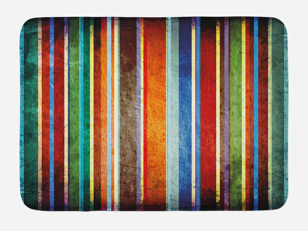 Ambesonne Stripes Bath Mat, Vertical Lines Colorful Retro Bands Damage Effects Old Fashion Weathered Display, Plush Bathroom Decor Mat with Non Slip Backing, 30.2" x 20", Orange Brown
