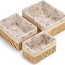 Amaredom Floral Wicker Baskets, Handwoven Multi-size 3-Pack Storage Baskets Set, Perfect For Home Organizing, Storage and Décor - Beige