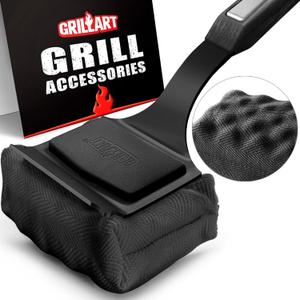 GRILLART Grill Brush Bristle Free. SteamWizards BBQ Replaceable Cleaning Head, SeamlessFit Scraper Tools for Cast Iron/StainlessSteel Grates Griddle, Safe Barbecue Grill Cleaner BrushDark Black