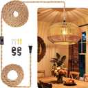 Maliralt Hanging Lamps Rattan Pendant Light Hanging Lights 16.4ft Plug in Cord Pendant Light Fixture Plug Into Wall Outlet Pendant Lighting with On Off Switch for Bedroom Living (11.8 Inch - Pumpkin Shade)