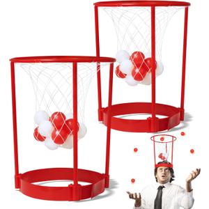 Novelty Place Head Basketball Hoop Party Game Set for Kids & Adults - Adjustable Basketball Headband with 20 Balls - Red & White