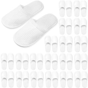 20 Pairs Bulk Disposable Slippers, White Soft Coral Fleece Spa Slippers for Guests, Comfortable Non-slip Closed Toe Slippers for Adults Hotel Travel Party House Bathroom